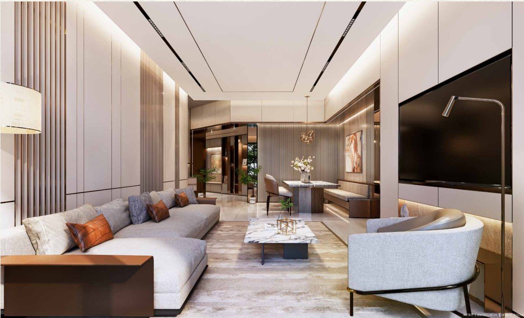 Elegant luxury hall interior featuring premium sofa seating and modern décor