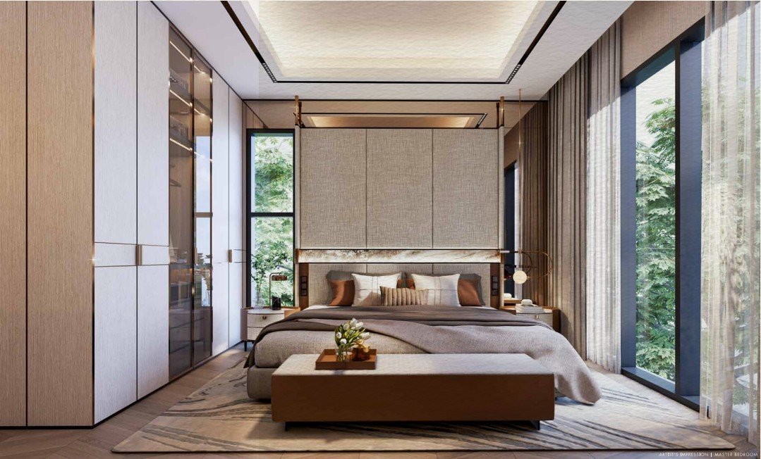 Spacious luxury bedroom with elegant interiors and premium finishes in a modern Mumbai residence