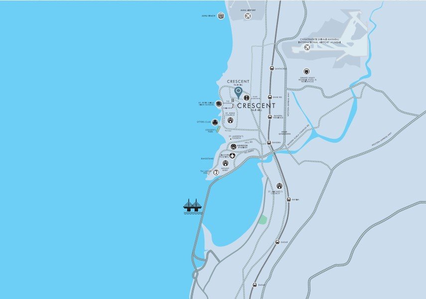 Luxury residential map view highlighting prime location in Bandra West, Mumbai.