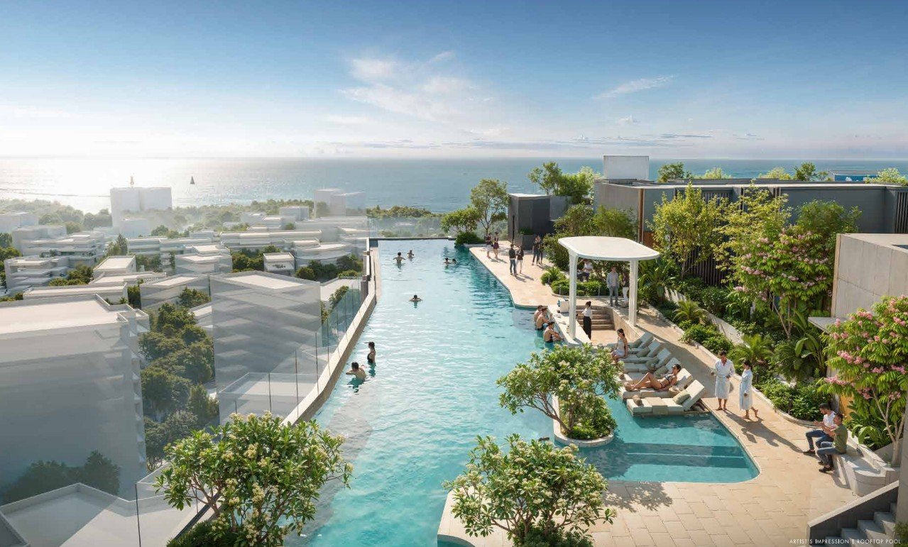 Luxury residential tower with rooftop terrace and swimming pool view in Bandra