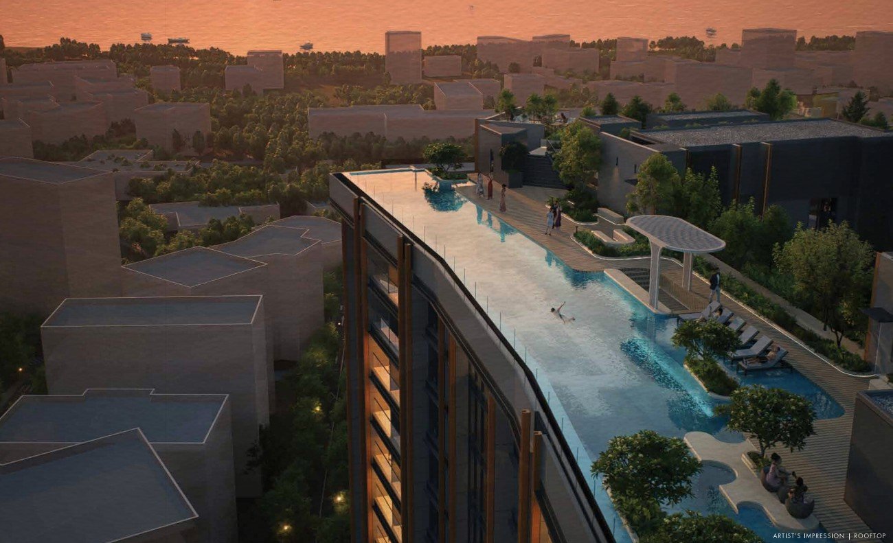 Luxury residential tower with rooftop terrace and swimming pool view in Bandra