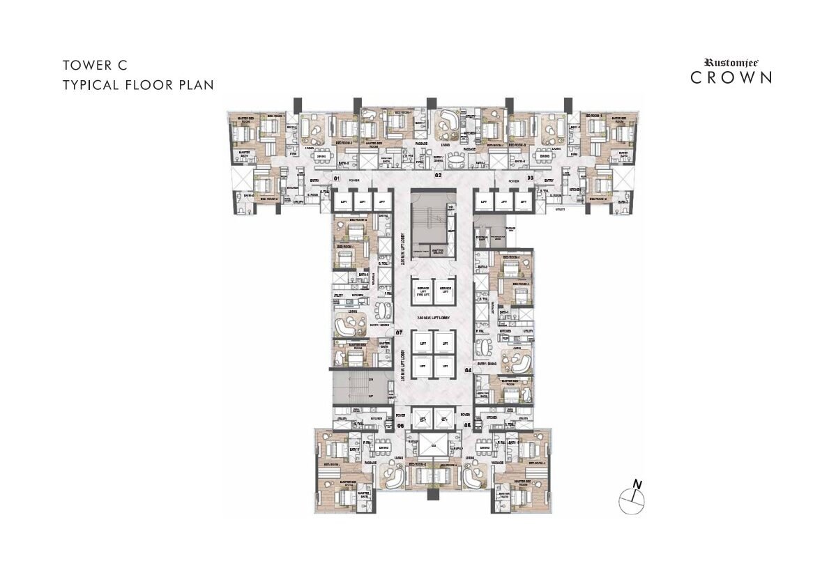 Luxury 3 & 4 BHK residence floor plan with rooftop amenities and spacious layouts.